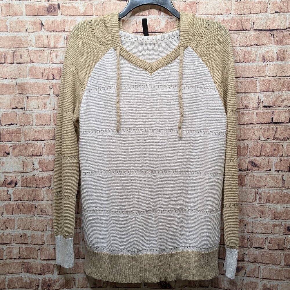 PrinStory Sweater Hooded White/Tan Size Medium